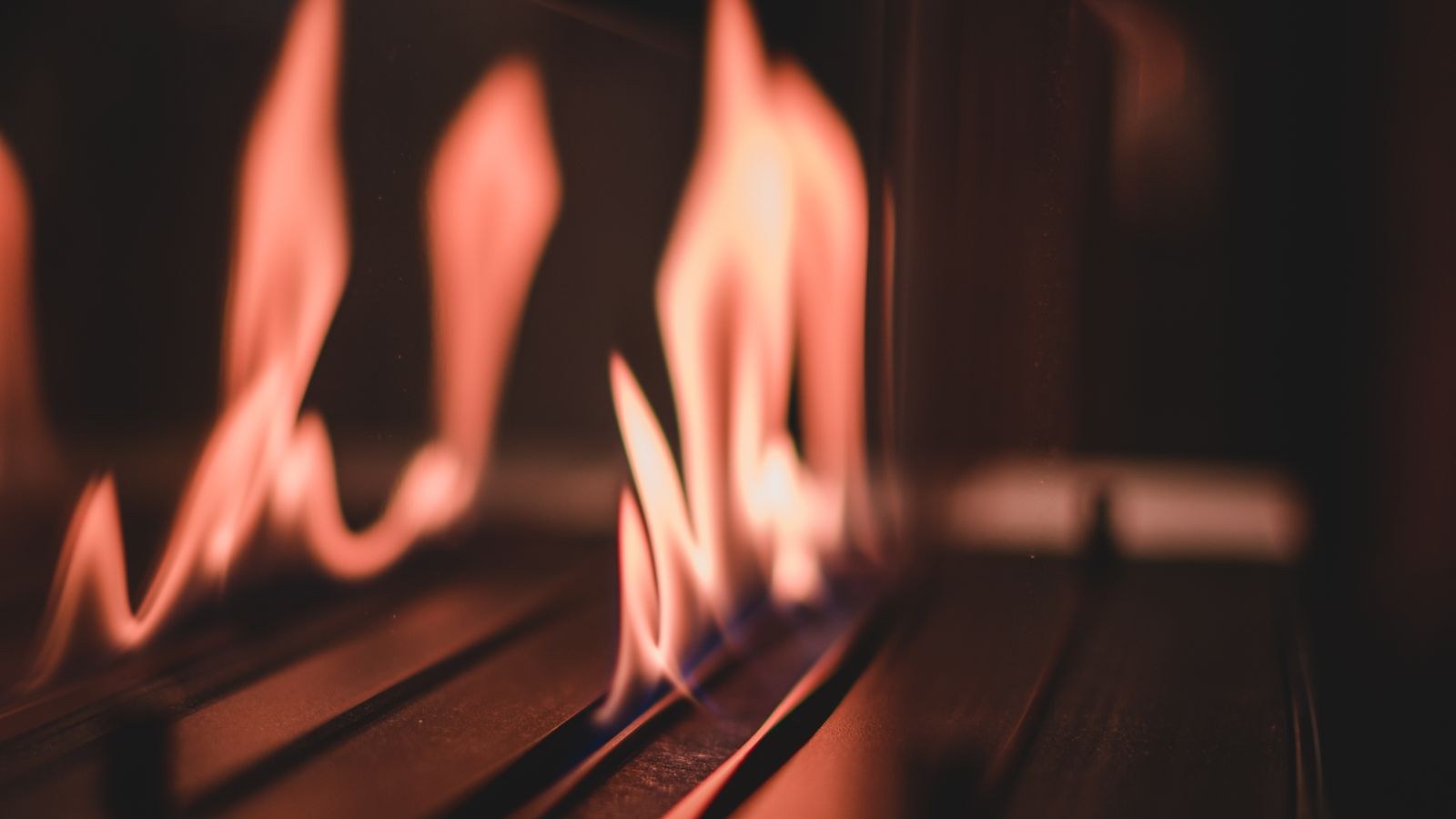Close-up of flames in a modern linear gas fireplace